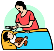 子どもを看病する女性（イラスト）